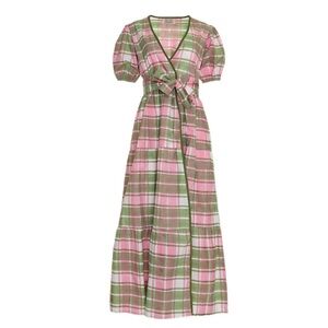 SZ Blockprints Emily Dress in Tartan Print Large NWT